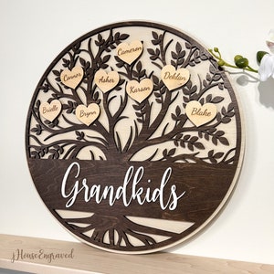 Family Tree Wood Sign, Personalized Family Tree Sign, Grandkids Grandchildren sign, Gift for Grandpa Grandma Grandparents, Mother's Day Gift