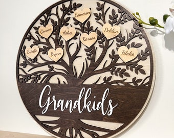 Family Tree Wood Sign, Personalized Family Tree Sign, Grandkids Grandchildren sign, Gift for Grandpa Grandma Grandparents, Mother's Day Gift