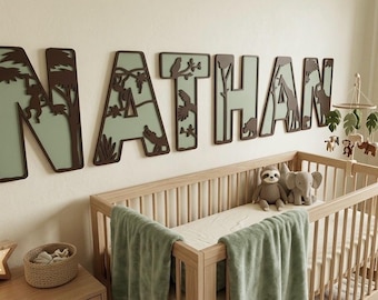 Safari Tier Namensschild aus Holz • Dschungel Kinderzimmer Dekoration