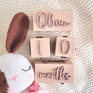 Bloques de hitos en 3D, bloques de madera para hitos mensuales de bebés, bloques de madera para la edad del bebé, bloques para bebés, recuerdos, regalos para baby shower, accesorios para fotos de bebés