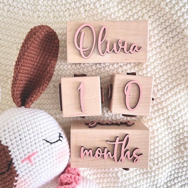 Bloques de hitos 3D, bloques de madera mensuales para el bebé, bloques de madera para la edad del bebé, recuerdos, regalos para baby shower, accesorios para fotos de bebé