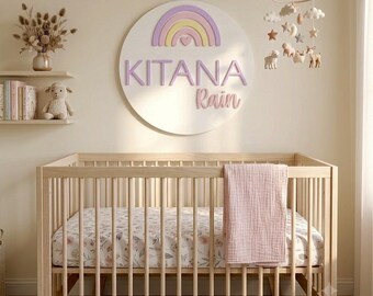Round Wood Rainbow Name Sign, Girl Nursery Decor, Baby Shower Gift