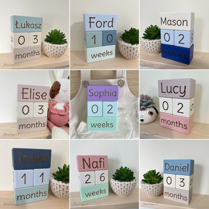 Baby Milestone Blocks, Wooden Baby Monthly Milestone Blocks, Baby Wood Age Block, Baby Blocks, Keepsakes, Baby Shower Gift, Baby Photo Props image 9