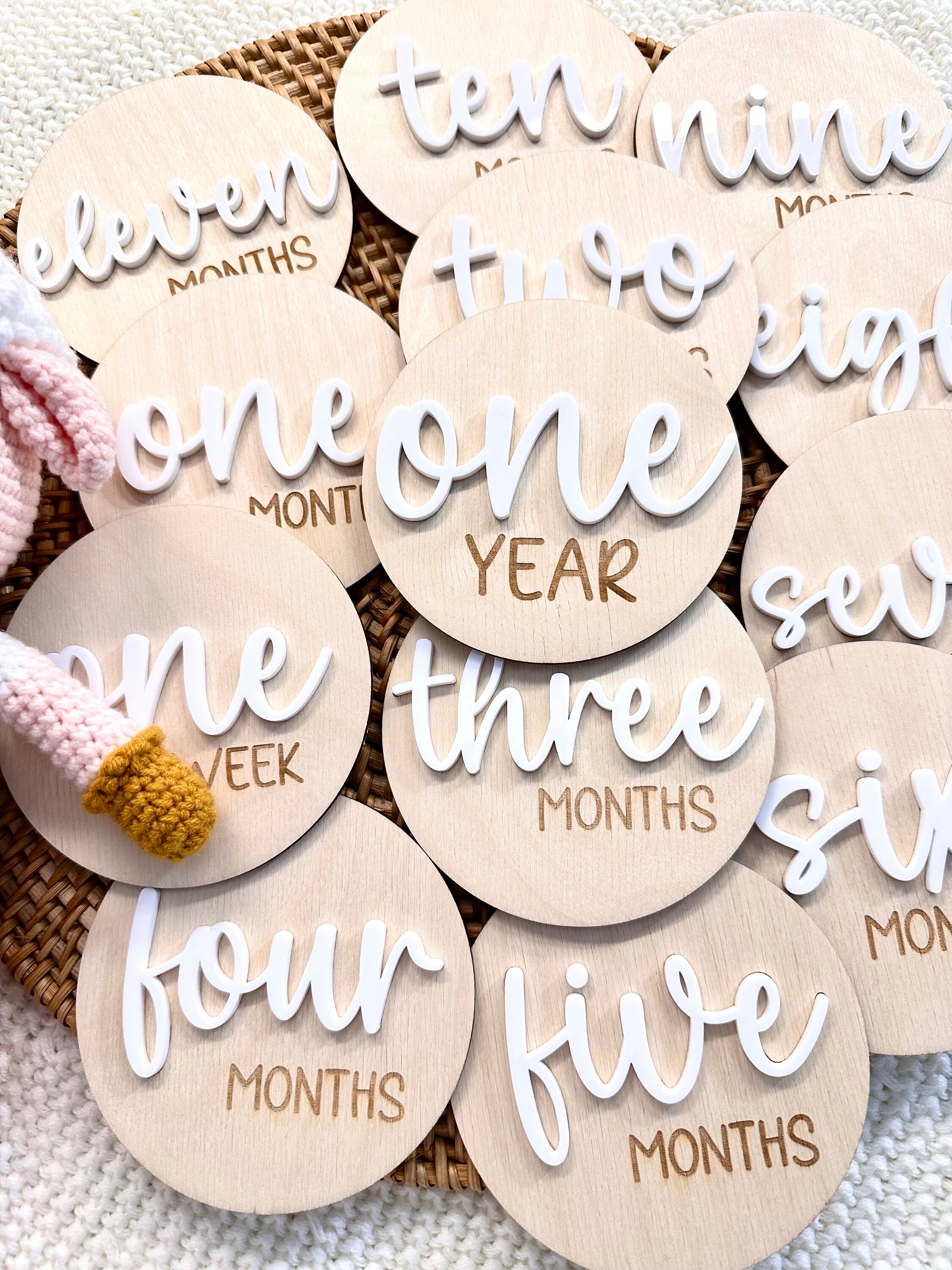 Baby Monthly Milestone Discs, Wooden Baby by the Month Photo Props ...
