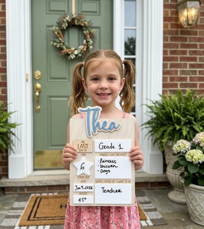 Personalized First Day of School Board, Baltic Birch Photo Prop image 1