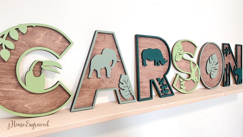 Safari Name Sign, Safari Nursery Letters, Safari Animals Custom Name Sign, Safari Nursery Décor, Jungle Name Sign, Alphabet Letters image 1