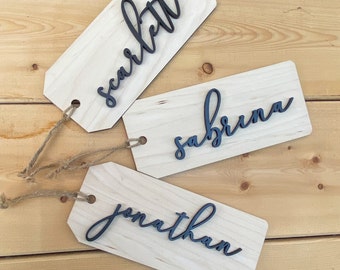 Etiqueta personalizada 3D para calcetín navideño, etiqueta de madera con nombre.
