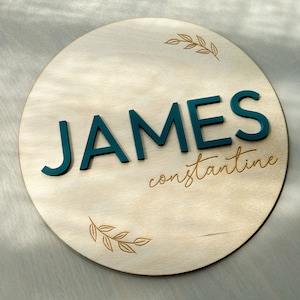 Plaque d'annonce de naissance en bois, disque d'annonce de nouveau-né, annonce de nom de bébé, signe de nom de bébé pour l'hôpital, accessoire de photo de bébé