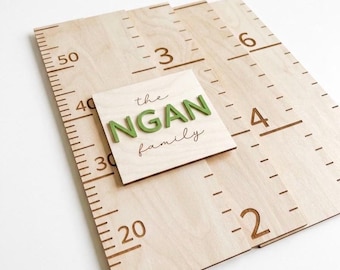 Regla de madera personalizada para medir el crecimiento, decoración infantil con temática de bosque y montaña.