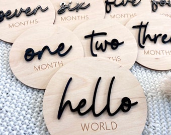 Baby Monthly Milestone Discs, Wooden Baby by the Month Photo Props, Milestone Cards, Baby Announcement, Baby Keepsakes, Baby Shower Gift
