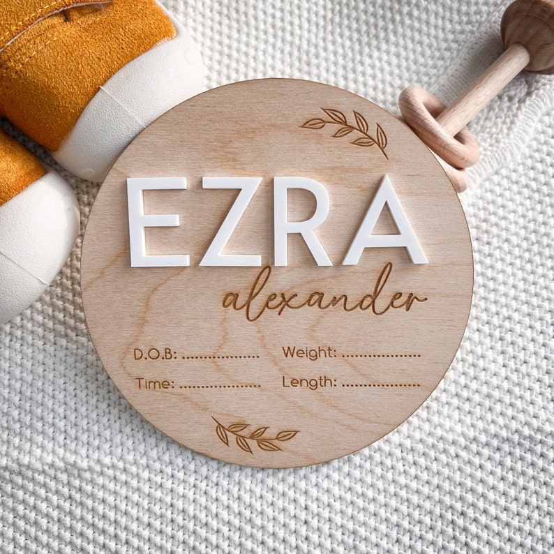 Baby Announcement, Birth Announcement Plaque with Birth Details, Newborn Announcement Sign, Baby Name Sign for Hospital, Baby Photo Prop image 2