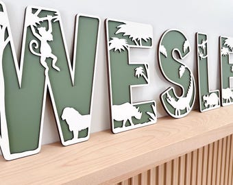 Jungle Nursery Decor • Safari Animal Name Sign • Custom Wooden Letters • Safari Nursery Wall Art • Jungle Theme Baby Room Decor