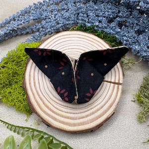 Origami Butterfly Pin: Hand Embroidered Fabric, Black & Cream