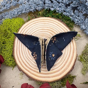 Origami Butterfly Pin: Hand Embroidered Fabric, Blue & Cream