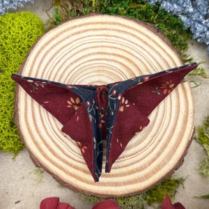 Origami Butterfly Pin: Burgundy & Blue Fabric, Hand-Embroidered