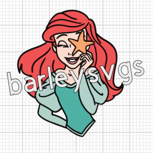 Ariel with starfish svg, little mermaid svg, cricut svg, svg files, princess svg, ariel svgs, mermaid svg, Ariel svg shirt, for decals