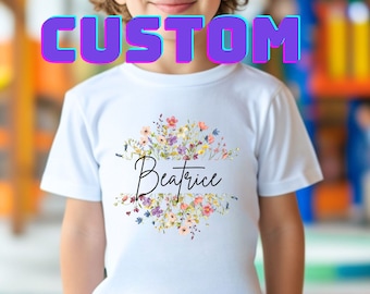 Flowers Kid Shirt, Custom Toddler Shirt, Personalized Kids Shirt, Custom Kids Shirts, Customized Text Toddler T-Shirt, Pet Face Tee