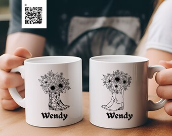 Personalized Cowgirl Boots Coffee Mug: Western Floral Design