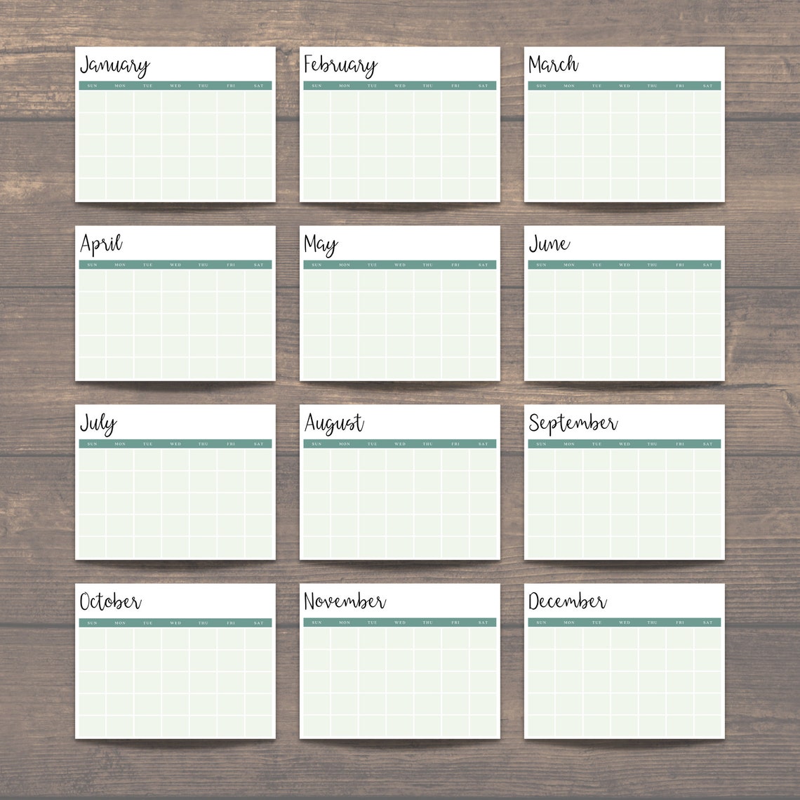 12 Month Blank Calendar Simple Minimalistic Calendar 11x8.5 Etsy