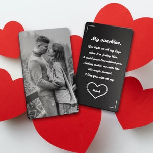 Romantisches Andenken für Valentinstag - Metallkarte mit Bild und Liebesbrief