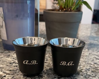 Espresso Cup Set of 2 | Custom Engraved Stainless Steel Demitasse Cups | Anniversary Gift for Couples | Personalized Coffee Gift