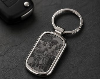Photo Keychain, Custom Engraved Picture Keychain, Personalized Metal Keyring, Gift for Him, Boyfriend Dad Husband, Memorial Photo Gift