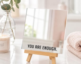 Personalized Quote Mirror | Custom Engraved Glass Desk Decor with Easel | Graduation & New Job Gift