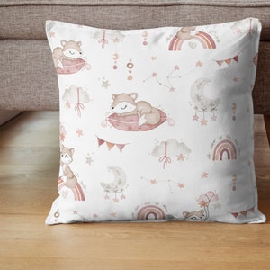 Tissu en coton haut de gamme aquarelle rose renard/tissu pour chambre d'enfant moderne croissant d'étoiles arc-en-ciel renard au mètre/couture matelassée coton OEKO-TEX image 6