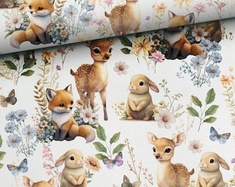 Forest Friends Cotton Fabric: Woodland Animals Print (61 in Wide)