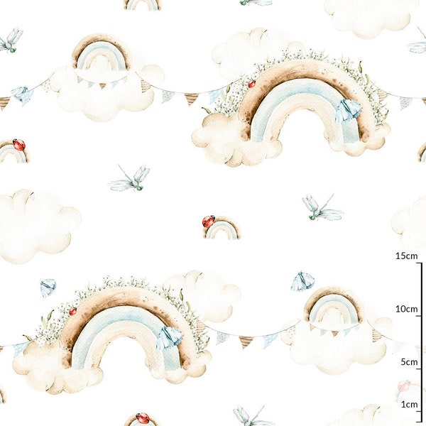 Tissu arc-en-ciel aquarelle-Tissu haut de gamme imprimé numérique-Tissu d'été tissu coccinelle tissu écologique tissu nuages pour chambre d'enfant moderne arc-en-ciel