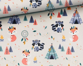 Forest animal fabric-Woodland animal-Fox raccoon baby nursery Eco friendly fabric-Boho animal print premium cotton width 155 cm/61 in