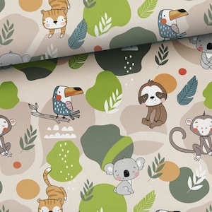 Śliczna ekologiczna tkanina zwierzęca/Tukan koala tygrys małpa wysokiej jakości bawełna/Tkanina do pokoju dziecięcego dla chłopca szerokość 155 cm/61 cali