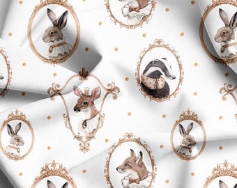 Royal Animals Cotton Fabric: Fox, Bunny, Deer - OEKO-TEX Certified