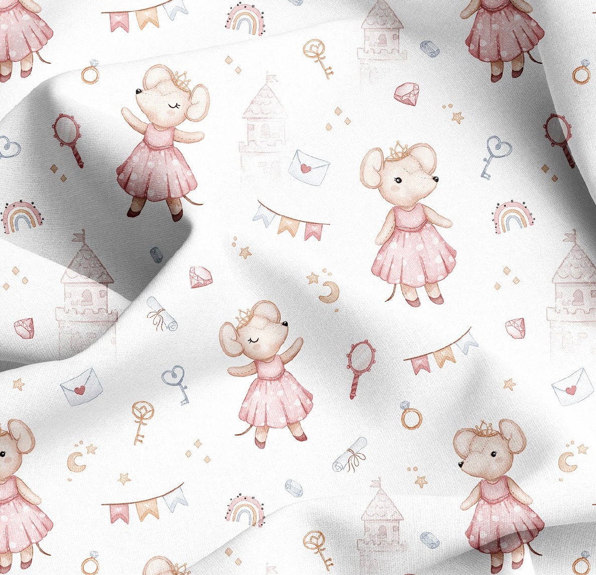 Mouse And Raspberry Fabric Mini Cute Mouse Fabric,digital Print Premium Cotton,toys Nursery Fabric ...