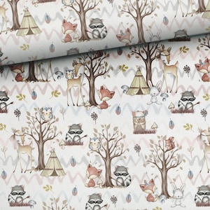Waldtier Premium Baumwollstoff, Woodland Stoff, Wald Baumwollstoff, Kinderstoff, Eule Eichhörnchen Fuchs, umweltfreundlicher Stoff, Waldstoff