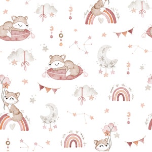 Tissu en coton haut de gamme aquarelle rose renard/tissu pour chambre d'enfant moderne croissant d'étoiles arc-en-ciel renard au mètre/couture matelassée coton OEKO-TEX image 1