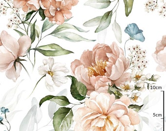 Vintage Garden Flower Premium Print Cotton Fabric Peonies and Hydrangeas Watercolor Vintage Floral Fabric by the Yard-Half Yard 100% cotton