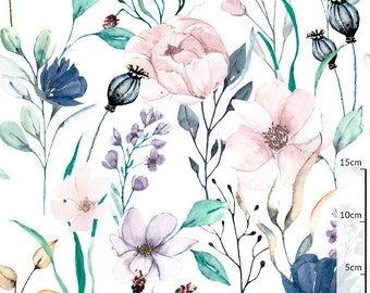 Wildflower watercolor Nature digital print premium cotton/Flower Herbs Fabric/Floral Meadow 100% Cotton fabric by the meter/Quilting sewing