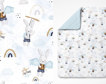 Bunny Rainbow Cotton Fabric: Modern Nursery Print (61" Wide)