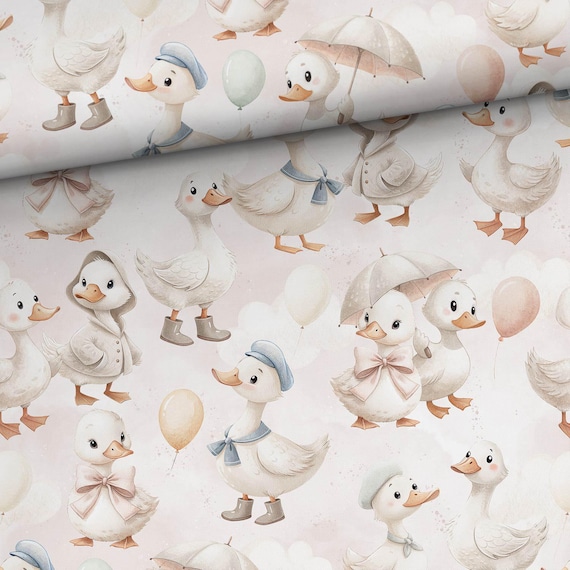 Cute Goose premium cotton-Goose High Quality Eco friendly fabric, Width 155 cm/61 in-Digital print  cotton-Cute Animal Fabric