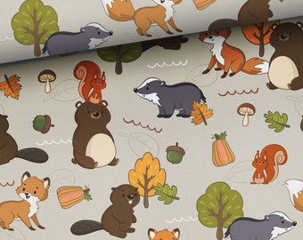 Tela de algodón premium con animales del bosque - Tela de algodón para guardería infantil - Tela ecológica de madera del bosque - Tela de madera - Tela para guardería infantil