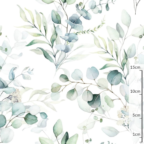 Eucalyptus Leaves Cotton Fabric Watercolor Premium Cotton Fabric Floral Leaves Fabric Floral fabric Half yard/half metre Width160 cm/ 63 in