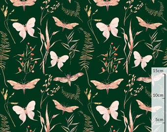 Flower With Butterfly Print Premium Cotton Fabric/Garden Floral Meadow Spring Summer  100% Cotton/Green Premium Cotton Fabric