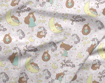 Unicorn Princess Fabric: Eco Friendly Cotton, Stars & Moon