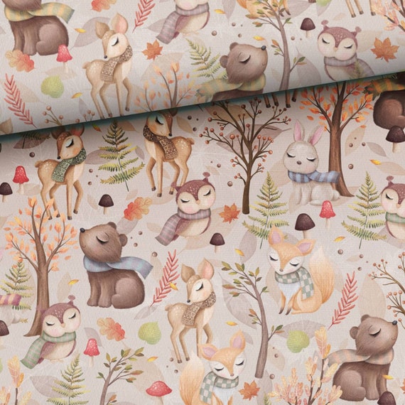 Woodland Animal Print Cotton Fabric: OEKO TEX Forest Nursery Fabric