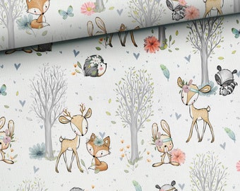 Forest animal premium cotton fabric-Raccoon hare deer hedgehog fox Baby nursery cotton Width 155 cm/61 in-Digital Print Woodland Fabric