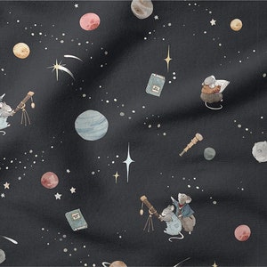 Cute Mouse Eco friendly fabric-Space Planet Premium Cotton Eco Friendly Nursery Cotton-Black Cotton