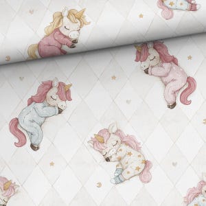 Tessuto di cotone di alta qualità con unicorno carino - Tessuto Sleep Little Pony - Tessuto con stampa digitale di animali - Cotone per trapuntatura/cucitura - Ecologico