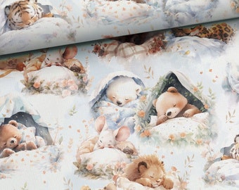 Sleep Animals Premium Cotton Fabric-Cute Animal Fabric-Mouse Lion Tiger Teddy Bear Digital Print Fabric-Baby Nursery High Quality Fabric