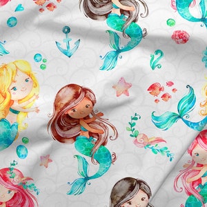 Mermaid Premium Cotton Fabric,Sea creatures,Marine Sea Cotton Fabric,Girl Fabric,Quilting sewing fabric,Half yard/half metre